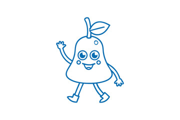 Cheerful pear with a leaf and stem waves while happily walking along merrily