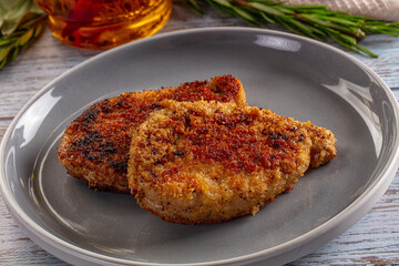 Breaded meat fillet escalope schnitzel