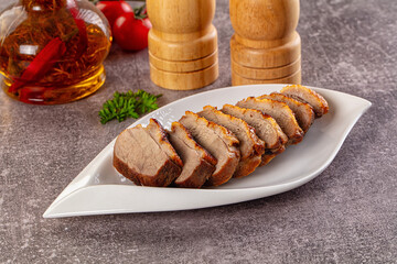 Sliced roasted duck breast fillet