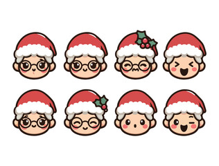 Cute Grandma Christmas Character Icon Set – Cartoon Vector Pack