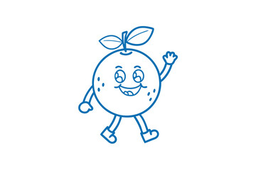 Charming linear art shows an orange fruit character cheerfully waving its hand