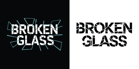 Broken glass shattered text effect typography design with cracked fragments for poster and t shirt design