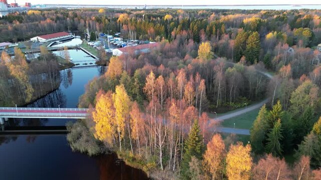 Calm autumn morning aerial view scenery in Oulu, Finland
