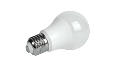 White LED light bulb with silver base on black