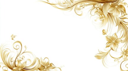 Gold floral corner frame on white background