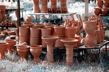 clay pots for sale at the market