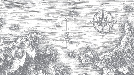 Old map with compass and ship ocean © Vector point
