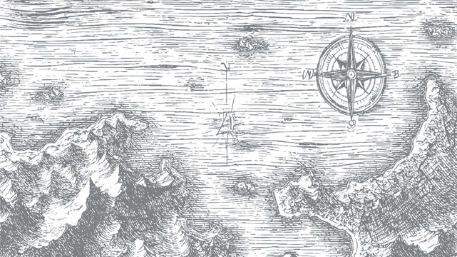 Old map with compass and ship ocean