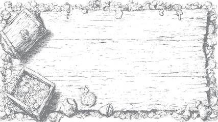 Wooden chest overflowing with coins and scattered stones treasure gold © Vector point