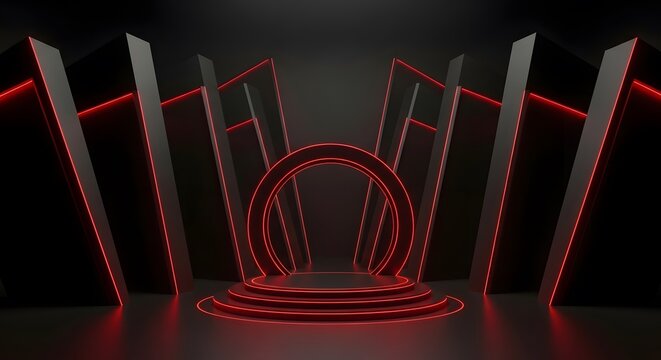 Futuristic Dark Stage Red Neon Lights Design - Powered by Adobe