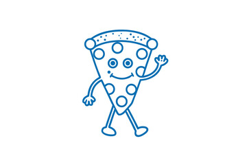 Charming pizza slice character playfully greets while happily standing on a clean white backdrop