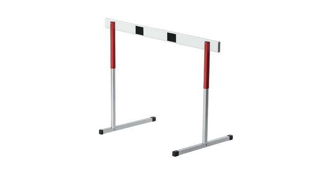 Cartoon hurdle with white bar, red and gray legs, black background