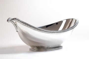 Polished silver serving bowl, elegantly curved