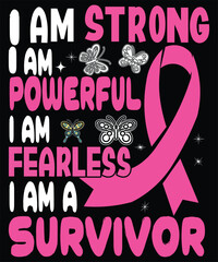 Empowering breast cancer awareness tee for survivors. Featuring a pink ribbon, butterflies, and inspiring text. Show your strength!