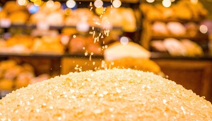 Golden Sugar Crystals Sparkle in Bakery Setting