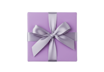 Isolated lavender gift box with a silver bow on top makes a lovely surprise for any celebration