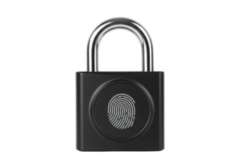 Isolated fingerprint padlock for security, modern access control, and cybersecurity system