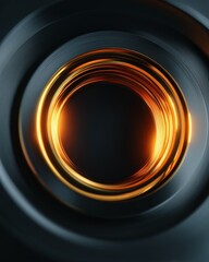 Golden Rings of Energy: A close-up shot of concentric metallic rings radiating a warm, golden glow, symbolizing energy, power, and futuristic technology. 