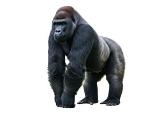 Isolated gorilla standing on its feet showing strength and determination in the wild