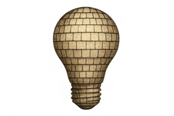 Golden mosaic light bulb creating a bright idea concept with textured brick style for creativity and innovation