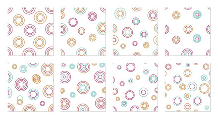 Colorful overlapping circles create a seamless pattern on a white background