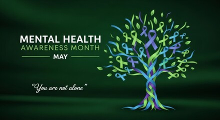 Mental Health Awareness Month in May with Supportive Ribbon Tree