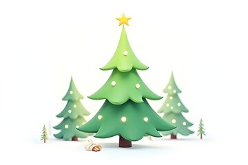 Fototapeta premium stylized illuminated Stylized cartoon 3d fir tree, over white