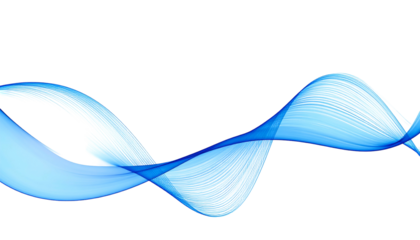 Wavy blue ribbon-like graphic against black background, creating a sense of flow and motion