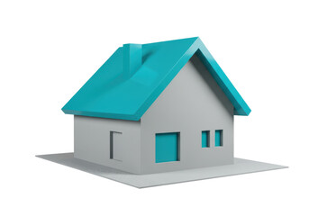 Isolated residential house model with turquoise roof and gray walls, cute and modern design