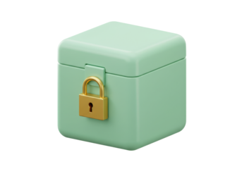 Isolated mint green safe box with golden lock, security concept, digital asset, storage