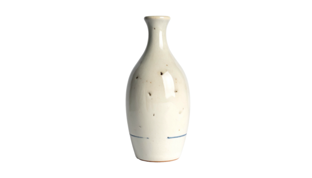 Ceramic off-white vase with blue accents against a black backdrop