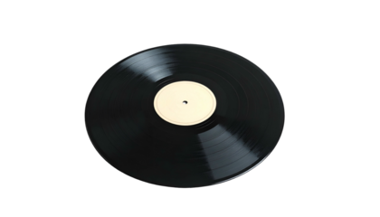 Vinyl record with a blank center label on a black background