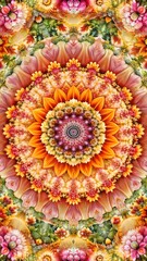 Intricate floral mandala with vibrant orange and pink hues