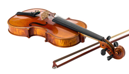 Obraz premium Gleaming, wooden violin with bow; artistic composition on black