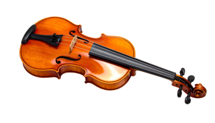 Luminous violin laying on black, woodgrain clearly visible