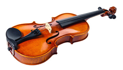Fototapeta premium Polished wooden violin with black fittings on a dark background