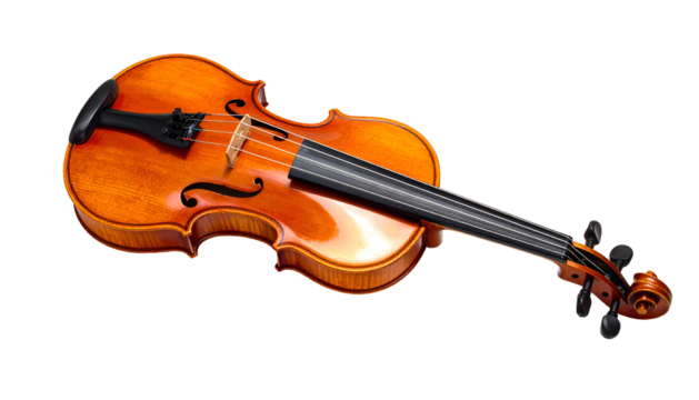 Luminous violin laying on black, woodgrain clearly visible