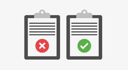 Two clipboards displaying different evaluation results one positive and one negative
