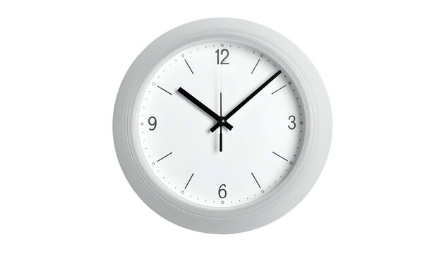 Simple round white clock shows the time