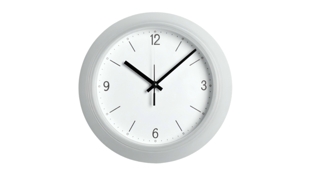 Simple round white clock shows the time