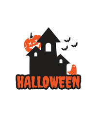 Halloween Illustration with Ghost and Bat  by Spooky Text logo, Halloween typography logo for halloween party