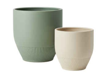 Isolated Decorative planters in green and beige shades for indoor plants and greenery, isolated