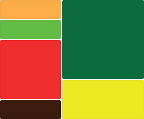 A collection of rectangular color blocks in varying hues and shades