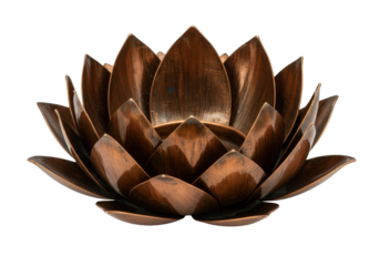 Isolated lotus blossom sculpture, copper finish, decorative metal flower candle holder object