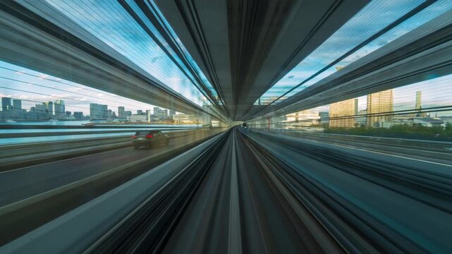 4k,Time lapse of automatic train Tokyo. Japan,High-speed trains  Japan  during daytime.