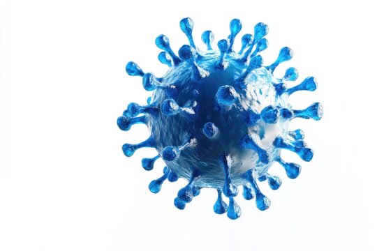 3D rendering of a vibrant blue virus. A detailed, sphere-shaped virus with numerous spiky protrusions