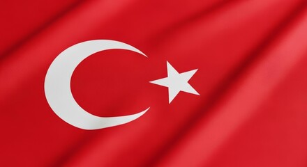 Waving Flag of Turkey with Crescent Moon and Star Design