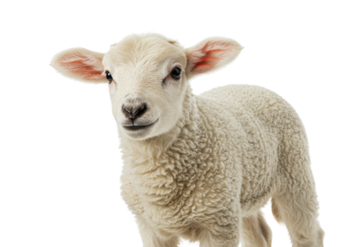 Isolated Lamb Standing and Looking at the Camera in Studio Shot on a Light Background