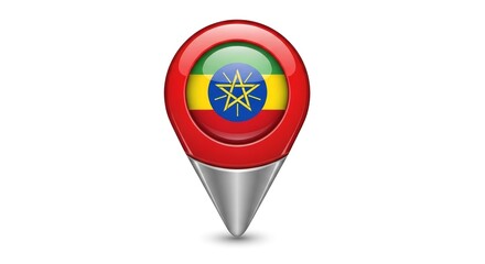 Bright Red Location Pin Featuring the National Flag of Ethiopia