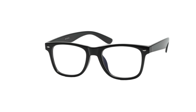 Black plastic-framed eyeglasses on a dark background